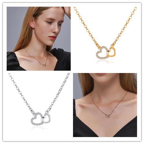 Vòng cổ Mặt Trái Tim Đôi Đính Đá Phong Cách Hàn Quốc