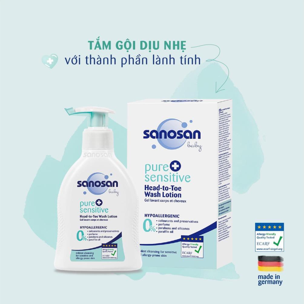SỮA TẮM GỘI DỊU NHẸ CHO DA CHÀM THỂ TẠNG VÀ NHẠY CẢM SANOSAN 200ML (CHÍNH HÃNG) CHO BÉ (115369)
