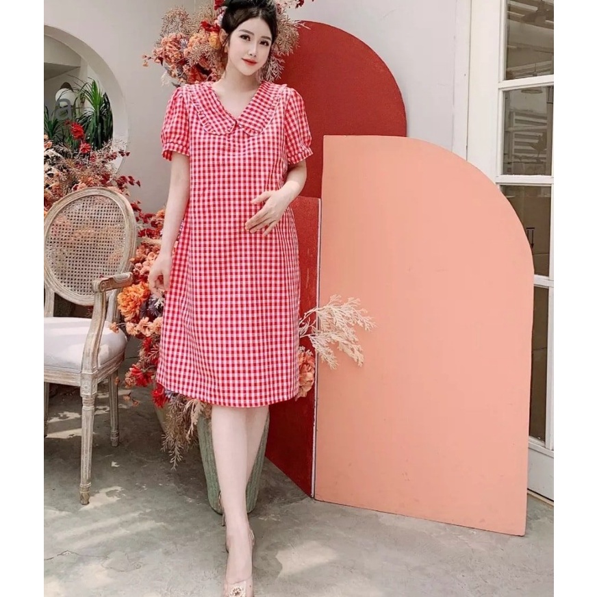Đầm Bầu Thời Trang, Váy Bầu Thiết Kế Đẹp Suông Chữ A Hàn Quốc Cổ Bèo Chất Liệu Thô Hàn Fullsize 40-85kg