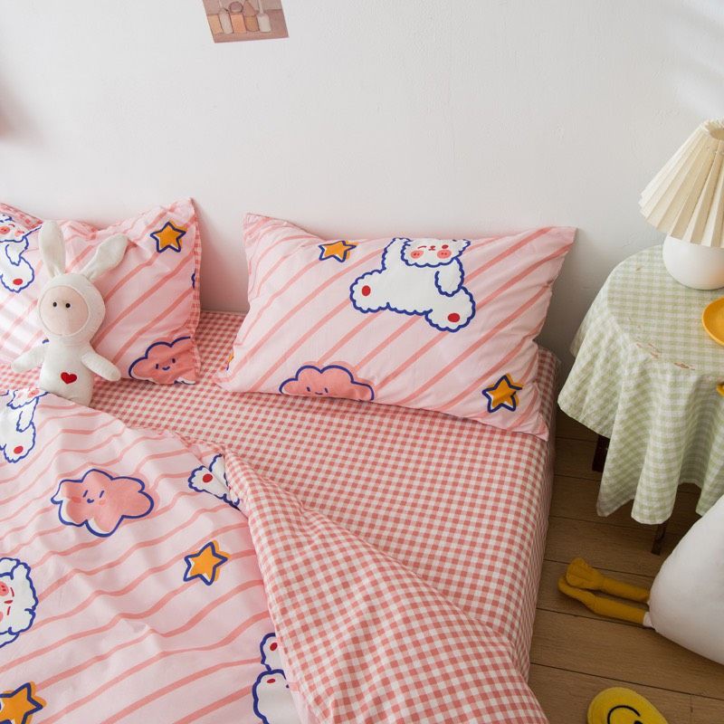 Bộ chăn ga gối cotton poly Gấu mây hồng
