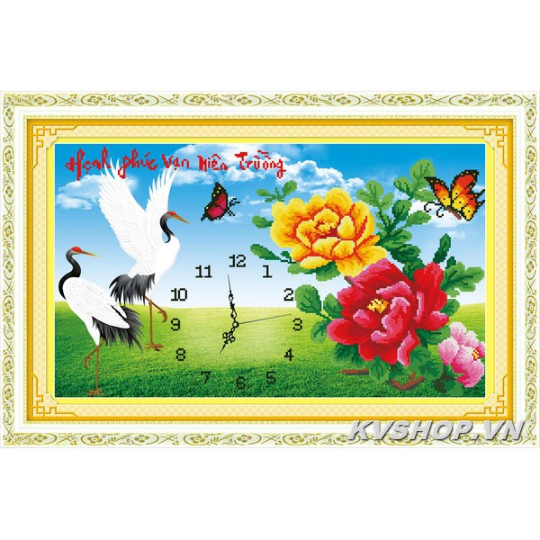 (ĐÃ ĐÍNH) Tranh đính đá thành phẩm HẠNH PHÚC VẠN TRƯỜNG NIÊN 65X42cm