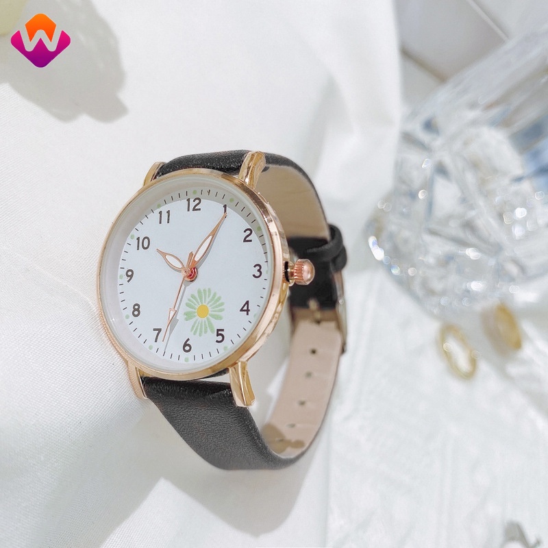 Đồng Hồ Đeo Tay Dây Da PU Mặt Hình Hoa Cúc Đơn Giản Thời Trang Hàn Quốc Chất Lượng Cao Dành Cho Nữ