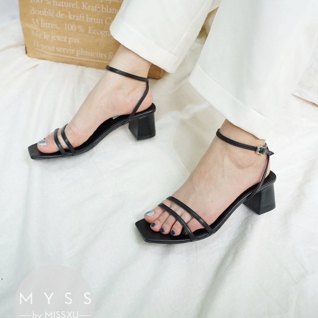 Giày sandal nữ quai ngang mảnh 2 dây gót trụ 5cm thời trang MYSS - SD87