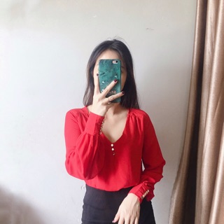 Áo sơ mi đỏ xuất Hàn