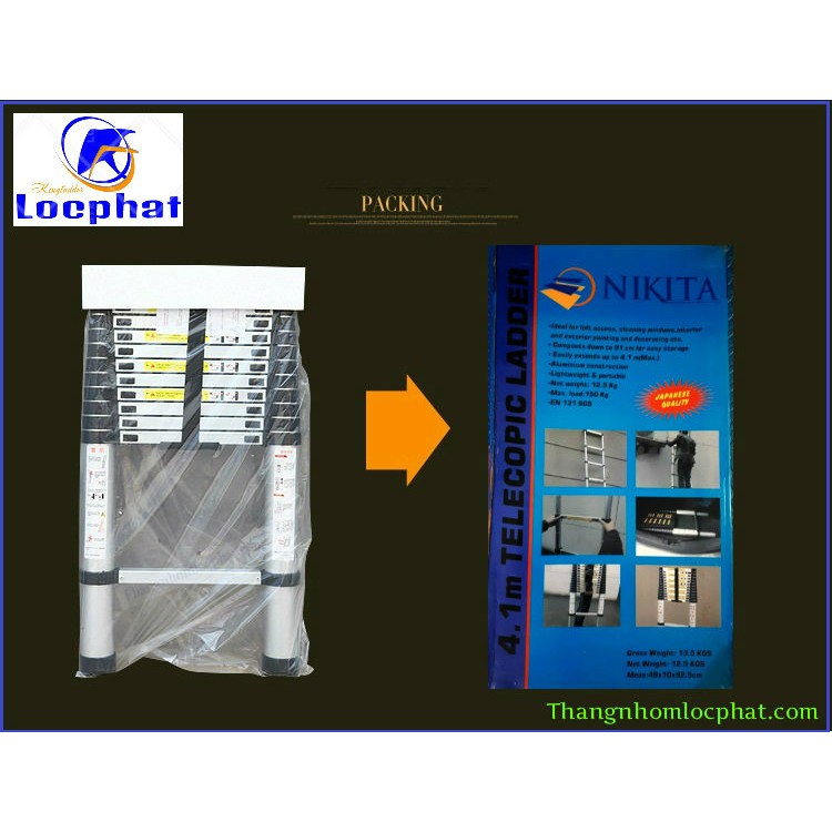 Thang nhôm rút đơn Nikita công nghệ Nhật Bản cao 5,4m (R54)