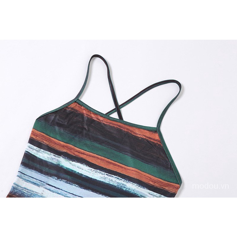 Đầm hai dây thiết kế hở lưng in họa tiết thời trang mùa hè cho nữ