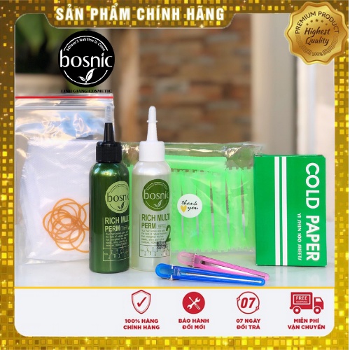 [Dành cho salon chuyên nghiệp] Combo Thuốc Uốn Tóc 100ML Kèm Trục Uốn Lạnh + Giấy Uốn + Chun Và Bao Tay BOSNIC