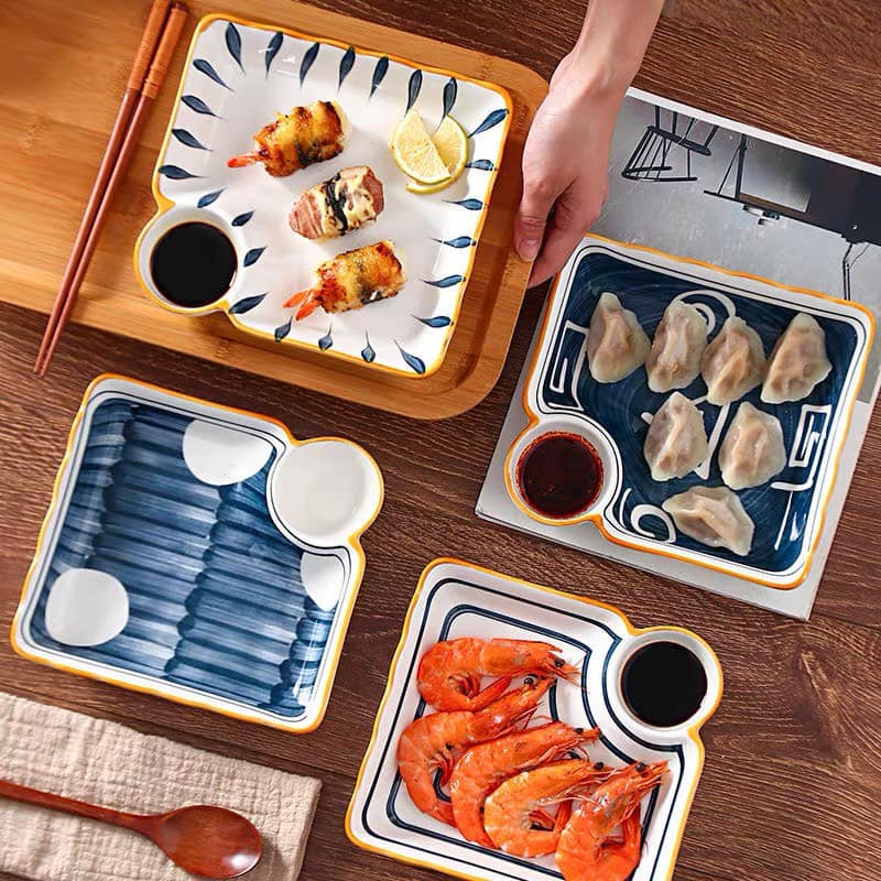 Đĩa sứ đẹp,dĩa sứ, đĩa decor, đĩa ăn vuông kèm ô đựng gia vị *𝑭𝑹𝑬𝑬 𝑺𝑯𝑰𝑷* phong cách Nhật Bản