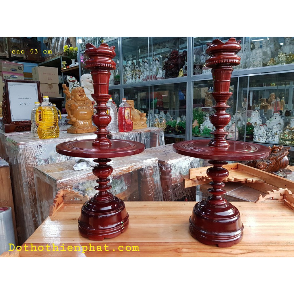Cặp chân đèn gỗ xà cừ cao 53 cm