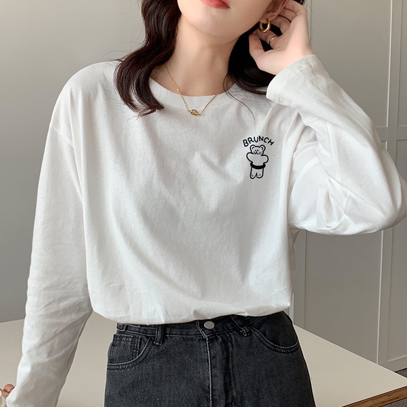 Áo Thun Cotton Dài Tay In Hình Chú Gấu Đáng Yêu 46559