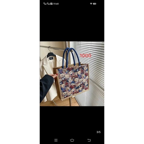 Túi cói mẫu gấu phong cách vintage, túi xách nữ đi du lịch, đi biển, đi làm