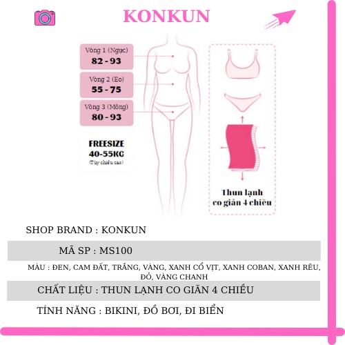 Sét bikini 2 mảnh áo ngực quần chip cột nơ (9 màu) KONKUN MS100
