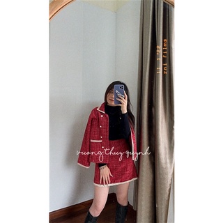 Set dạ đỏ mặc tết