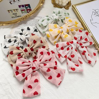 Kẹp tóc nơ in hình trái tim xinh xắn 6 màu sắc tùy chọn cho nữ