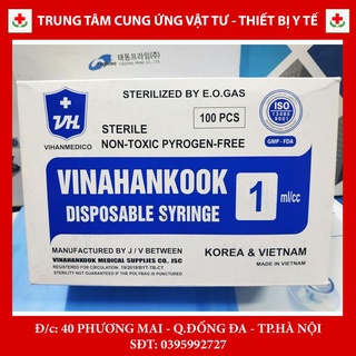 Hộp 100 bơm tiêm Vinahankook sử dụng 1 lần 1cc/ml, 3cc/ml, 5cc/ml