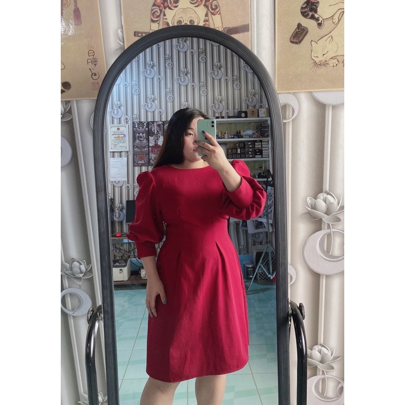 bigsize đầm đỏ tay phồng