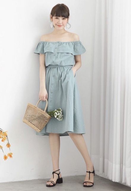 Đầm Nữ Xanh Mint Trễ Vai (KÈM ẢNH THẬT) | BigBuy360 - bigbuy360.vn