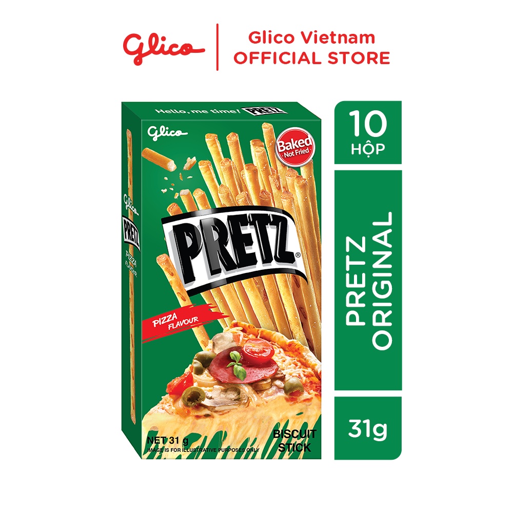Bánh que nướng giòn vị pizza GLICO Pretz Pizza Flavour 31g (Combo 10 hộp)