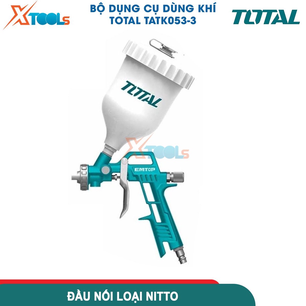 Bộ 5 công cụ dùng khí TOTAL TATK053-3, dụng cụ xịt hơi 5 chi tiết gồm dây hơi PU, súng thổi khí, súng châm nhớt, bơm lốp