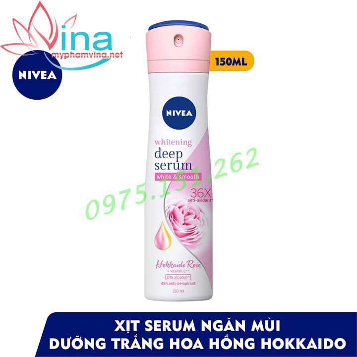 Xịt Khử Mùi Nivea Whitening Deep Hokkaido Rose 150ml