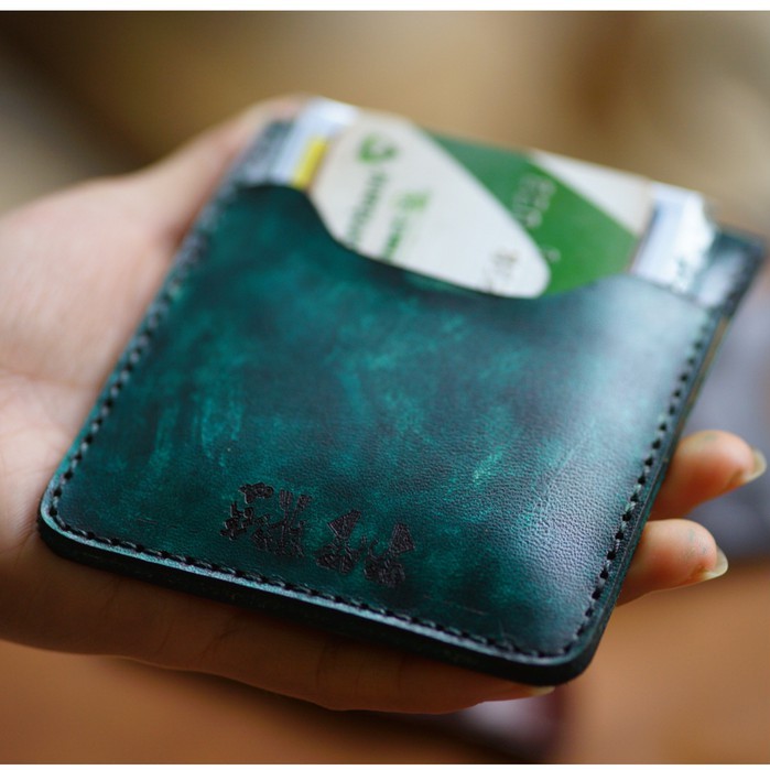 Ví mini nam nữ RAM Leather handmade da bò Italia Vegtan màu aqua green