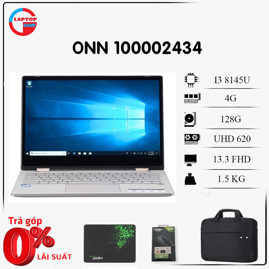 Laptop cảm ứng mỏng nhẹ Onn 100002434 2-IN-1 13.3" FHD Touchscreen i3-8145U 2.1GHz 4GB RAM 128GB SSD Win10