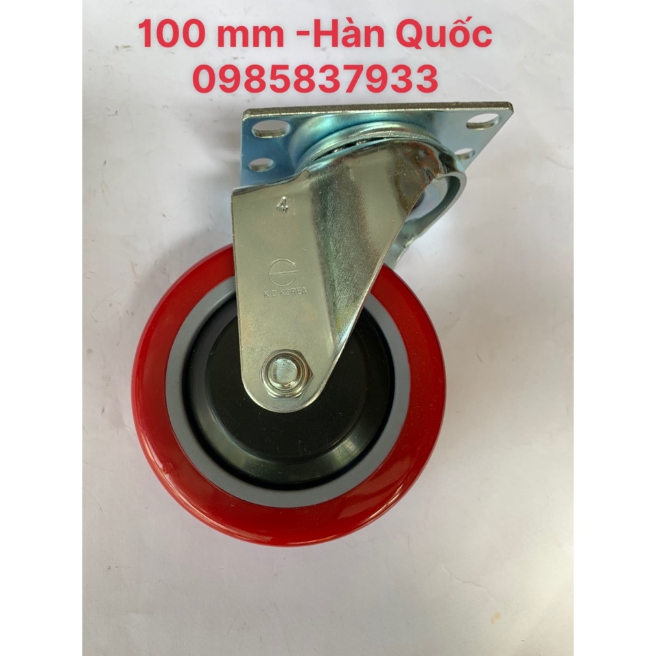 Bánh xe PU 100 mm xoay Hàn Quốc dùng lắp xe đẩy hàng di chuyển nhẹ hàng êm ái thuận tiện trong môi trường dàu mỡ