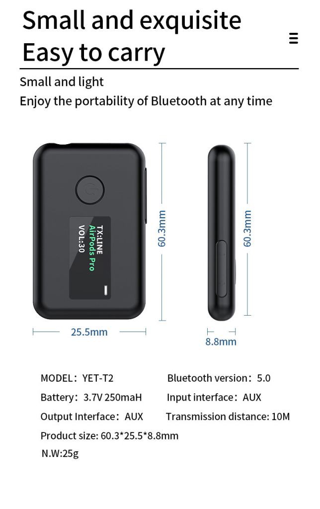 Bộ Thu Phát Bluetooth 5.0 2 Trong 1 Có Màn Hình Oled Cho Tv / Xe / Xe Hơi (Auum1)