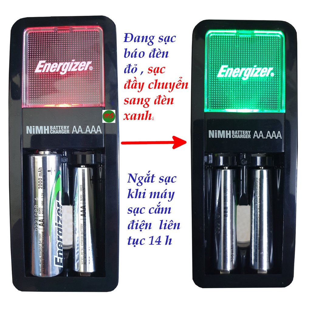 Máy Sạc Pin AA- AAA 2 hộc kèm 2 viên pin sạc AAA 700 mAh ENERGIZER