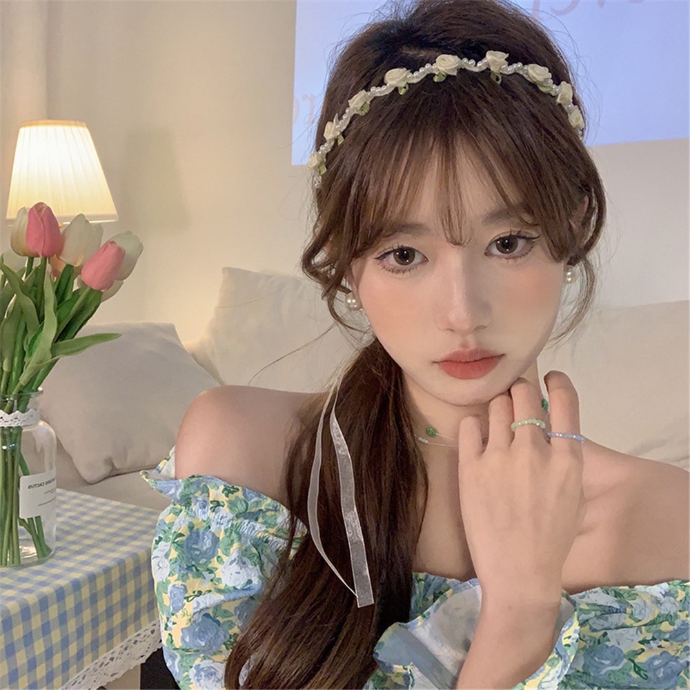 Băng Đô Ren Đính Hoa Và Ngọc Trai Xinh Xắn Cho Nữ