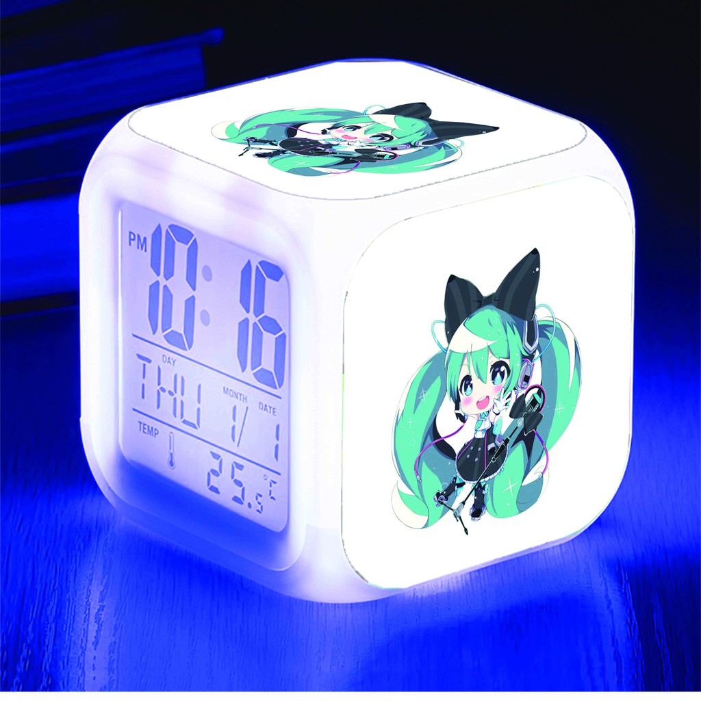 Đồng hồ báo thức để bàn in hình HATSUNE MIKU Vocaloid anime chibi LED đổi màu