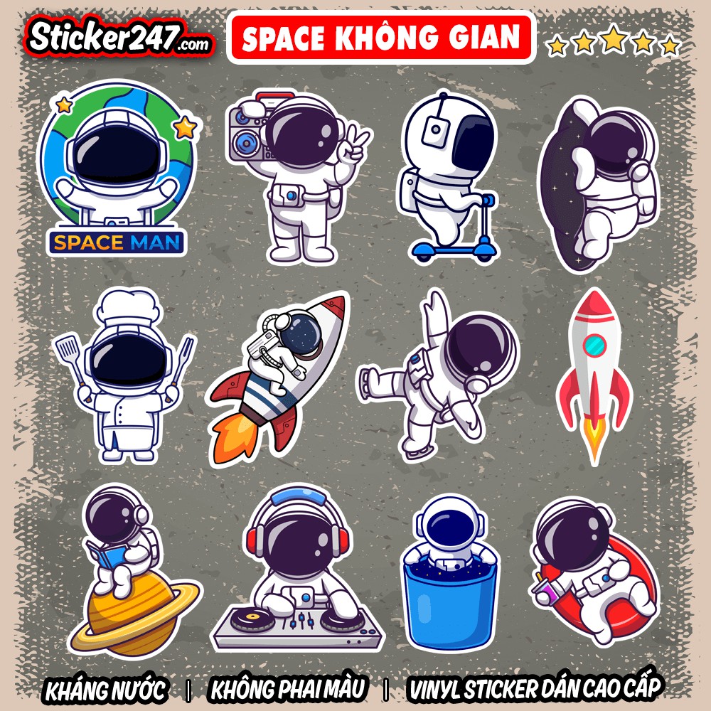 Sticker Phi Hành Gia 🌈𝑭𝒓𝒆𝒆𝒔𝒉𝒊𝒑 Sticker Dán Mũ Bảo Hiểm, Dán Vali, Đàn Guitar - Chống Thấm Nước Space, Galaxy - SPA12
