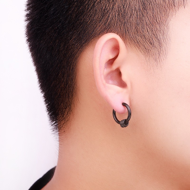 Khuyên tai nam tròn hoa tai nam nữ Asta Accessories bông tai màu bạc đen đơn giản đẹp - Khuyên tai HPer   (1 chiếc)