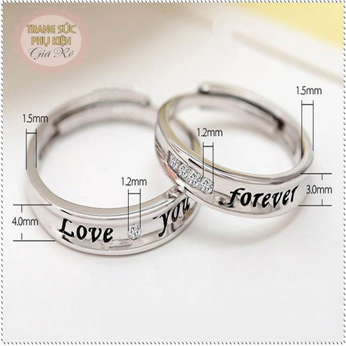 Nhẫn đôi điều chỉnh size tùy ý LOVE YOU - FOREVER cực xinh S925 NC09