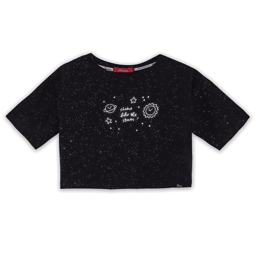 ÁO THUN NHŨ SPACE HOT - CROPTOP KIM SA STARS ĐEN TRẮNG BLING BLING