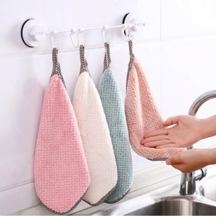 Khăn lau tay treo tường nhà bếp, bát đĩa, cốc chén siêu thấm nước chống dính dầu mỡ hai mặt GD03