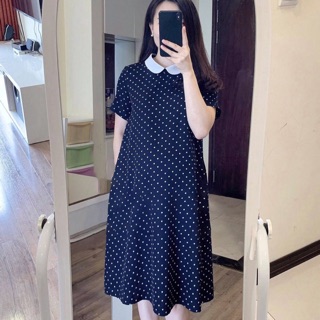 Đầm bi voan xanh đen cổ sen