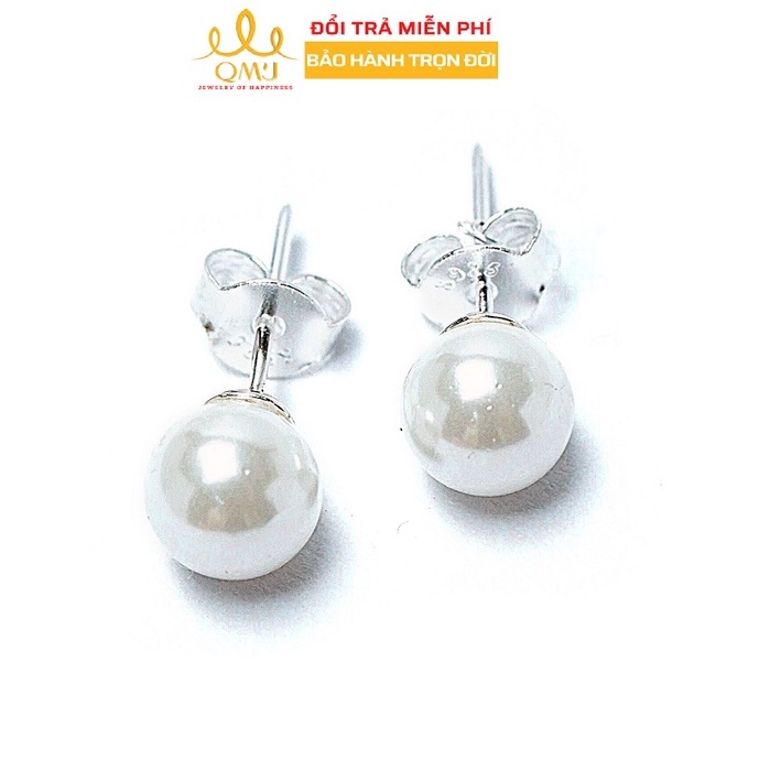 Bông tai nữ ngọc trai nhân tạo bạc 925 phong cách cổ trang, duyên dáng đơn giản sang trọng QMJ - Q010