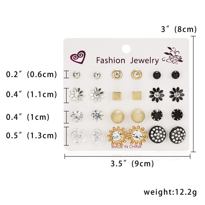Set 12 cặp hoa tai kiểu dáng thời trang phong cách cao cấp cho nữ