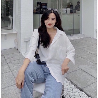 [Hàng có sẵn] Áo sơ mi trắng fom rộng chất lụa mềm mát