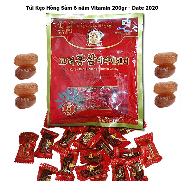 [Hàng Chuẩn Korea] date 2022 Kẹo Hồng Sâm 6 năm Hàn Quốc 200gr Korea chính hãng