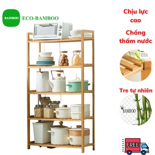 Kệ Để Lò Vi Sóng Xoong Nồi, Kệ Bếp Đa Năng Nhiều Tầng Gỗ Tre Kiểu Hàn