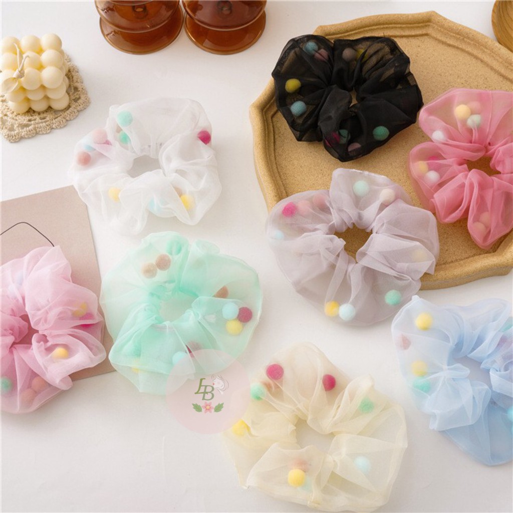 Cột Tóc Voan Chấm Bi, Có Hạt, Caro Nhiều Mẫu Cho Bạn Gái