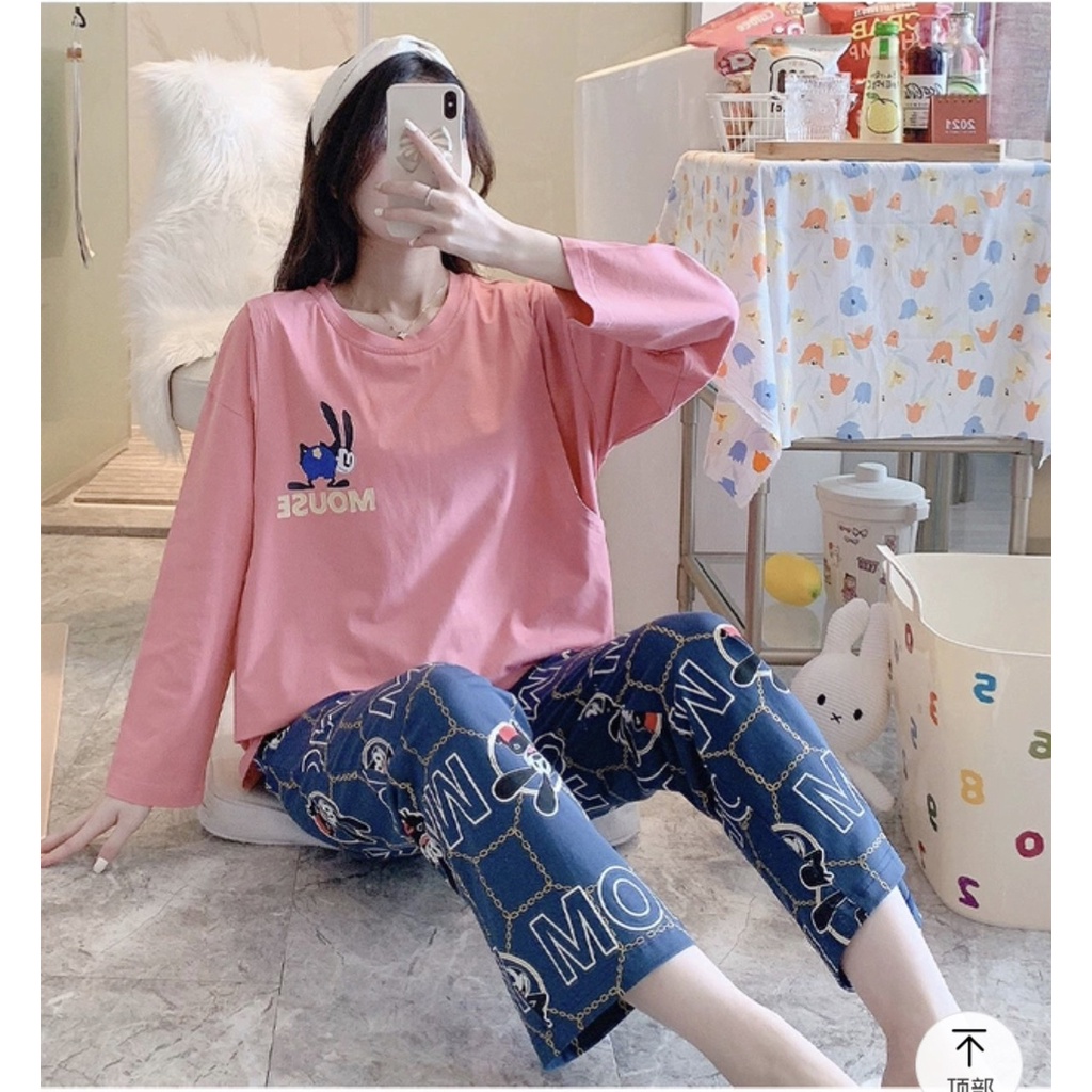 Bộ bầu - bộ sau sinh - chất liệu cotton mềm- mặc nhà thời trang ( mickey-QUẦN IN MÁY - QDTD - MS-013 )