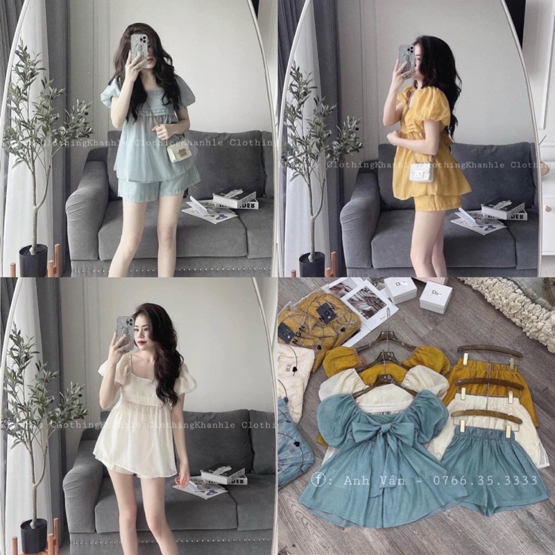 Set tơ tay phồng nơ sau hàng 2 lớp siêu xinh ( ảnh thật)