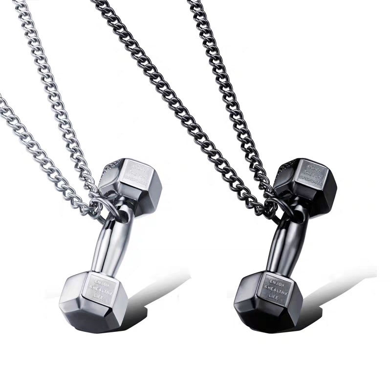 Vòng cổ kim loại mặt hình quả tạ phong cách cá tính cho nam nữ