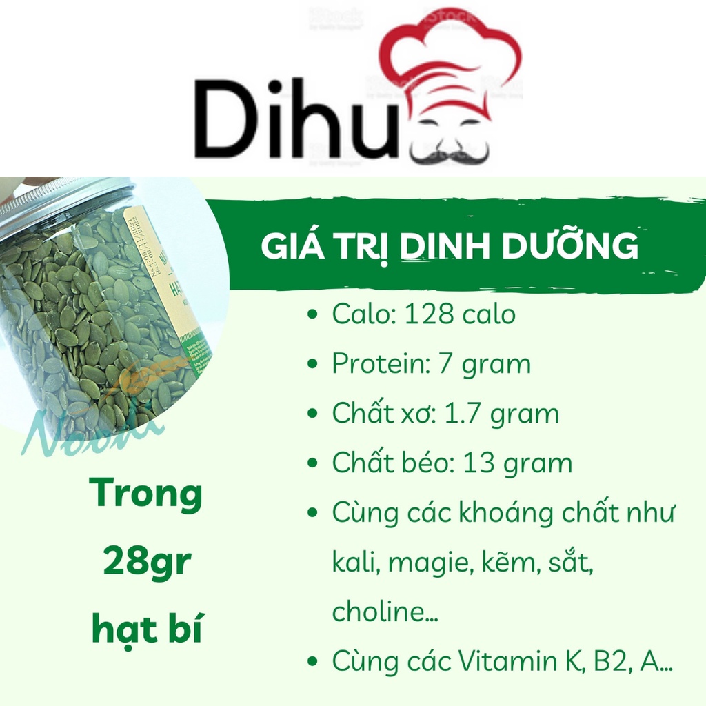 Nhân hạt bí xanh đã tách vỏ Ấn Độ  hộp 500gram dihu food