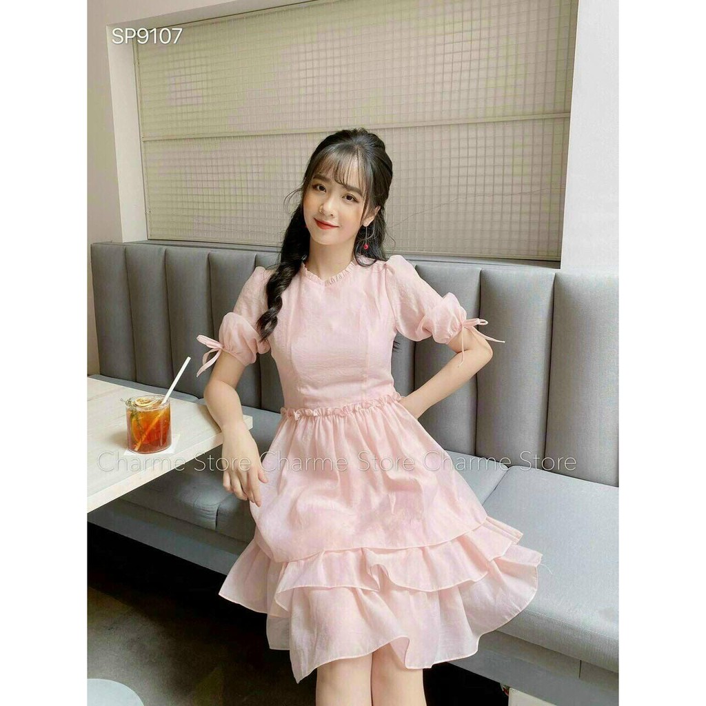 ĐẦM NỮ XẾP 3 TẦNG TAY NƠ BÁNH BÈO DỄ THƯƠNG DẠO PHỐ NHẸ NHÀNG NỮ TÍNH | BigBuy360 - bigbuy360.vn