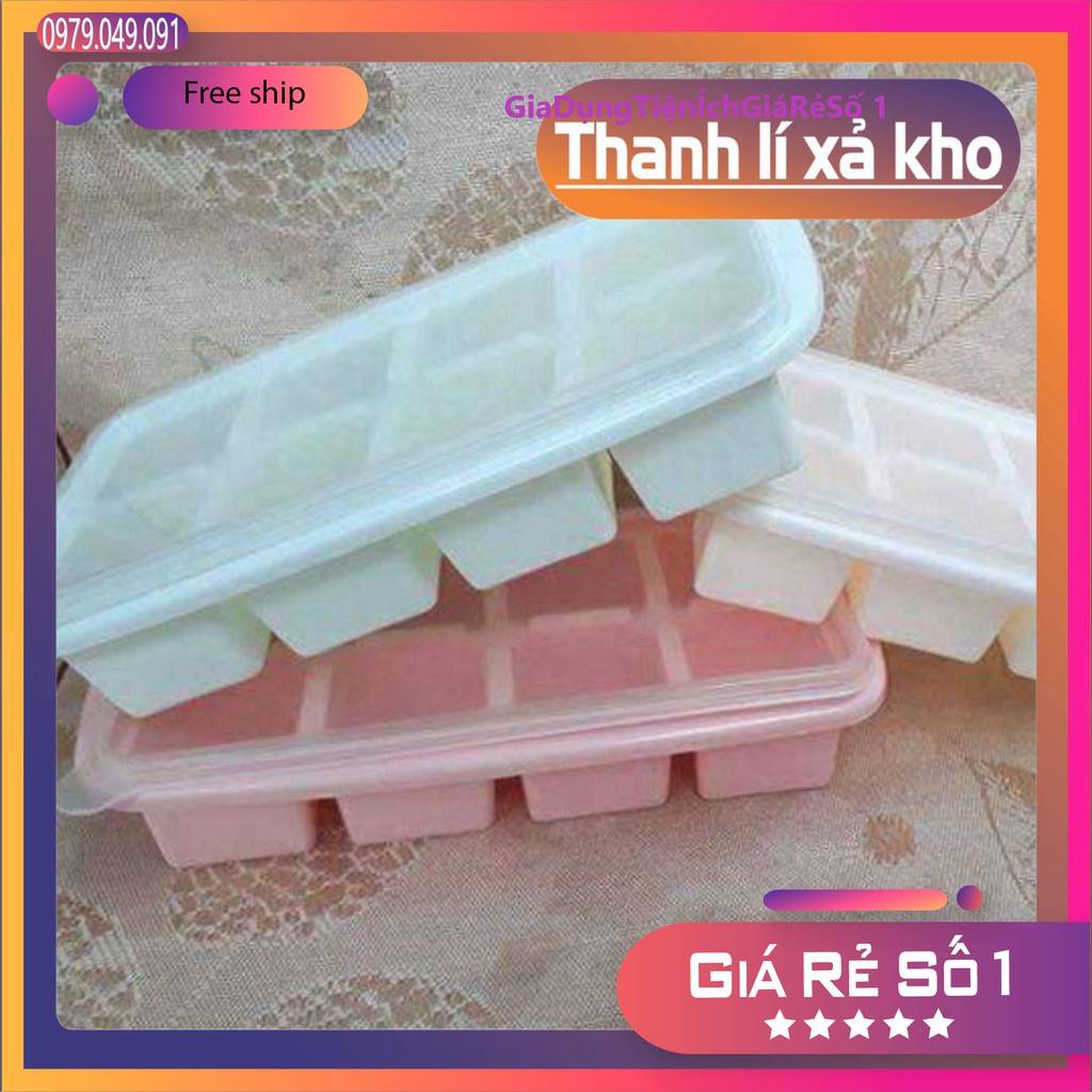 Combo 3 khay đá có nắp loại 8 viên nhựa Việt Nhật, Khay đựng đồ ăn dặm cho bé