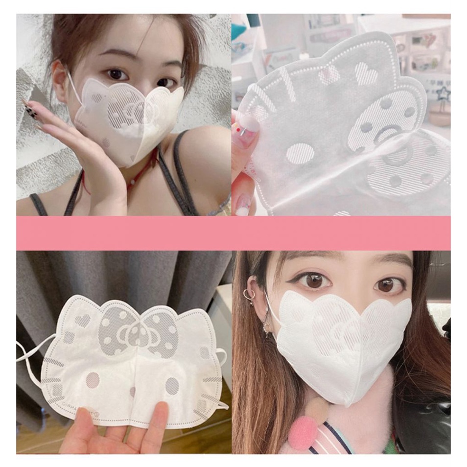Hello Kitty Dễ Thương Hình Trẻ Em Mặt Nạ Người Lớn 3d Trẻ Em Mặt Nạ Lưới Đỏ Kt Mèo Trắng Hồng 3d 3 Chiều khẩu Trang 3 Lớp Dùng Một Lần Mặt Nạ 10 Chiếc